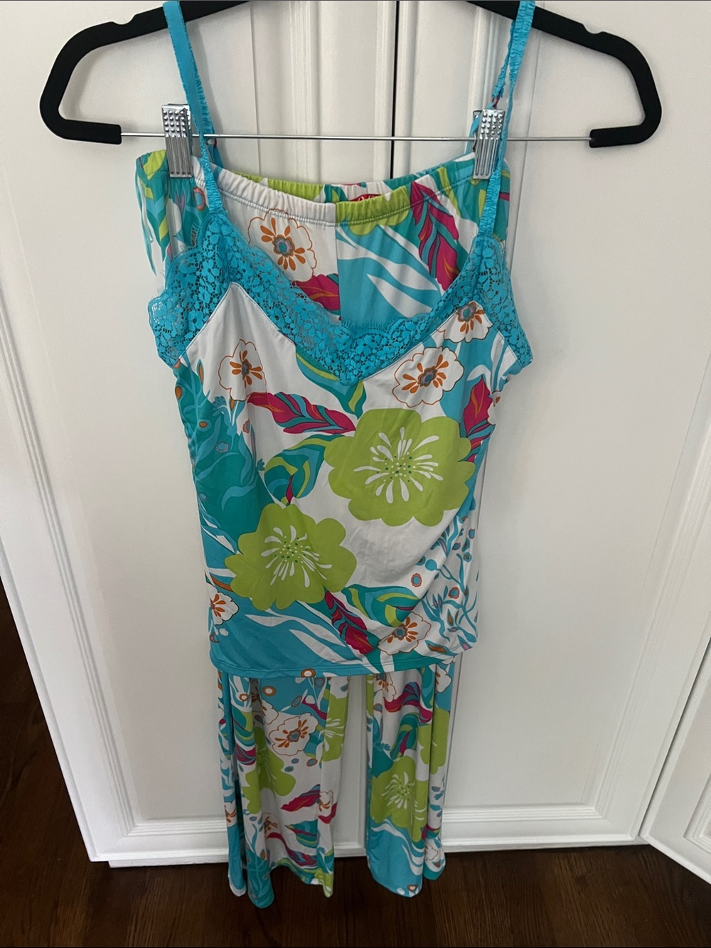 Natori Turquoise, Lime & White Floral Jumpsuit